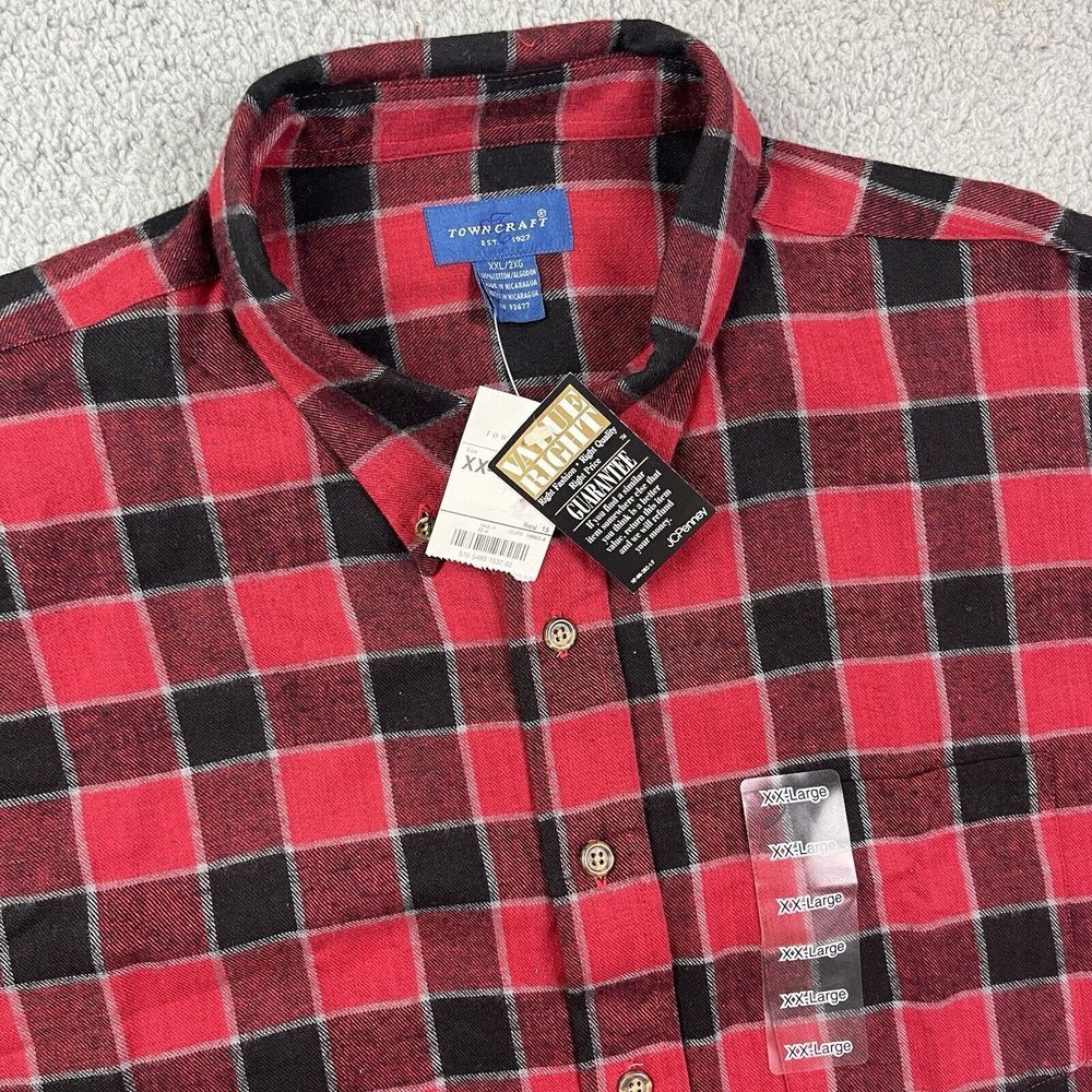 Vintage‎ Towncraft Shirt Mens XXL Red Plaid Button Up Long Sleeve Casual NOS